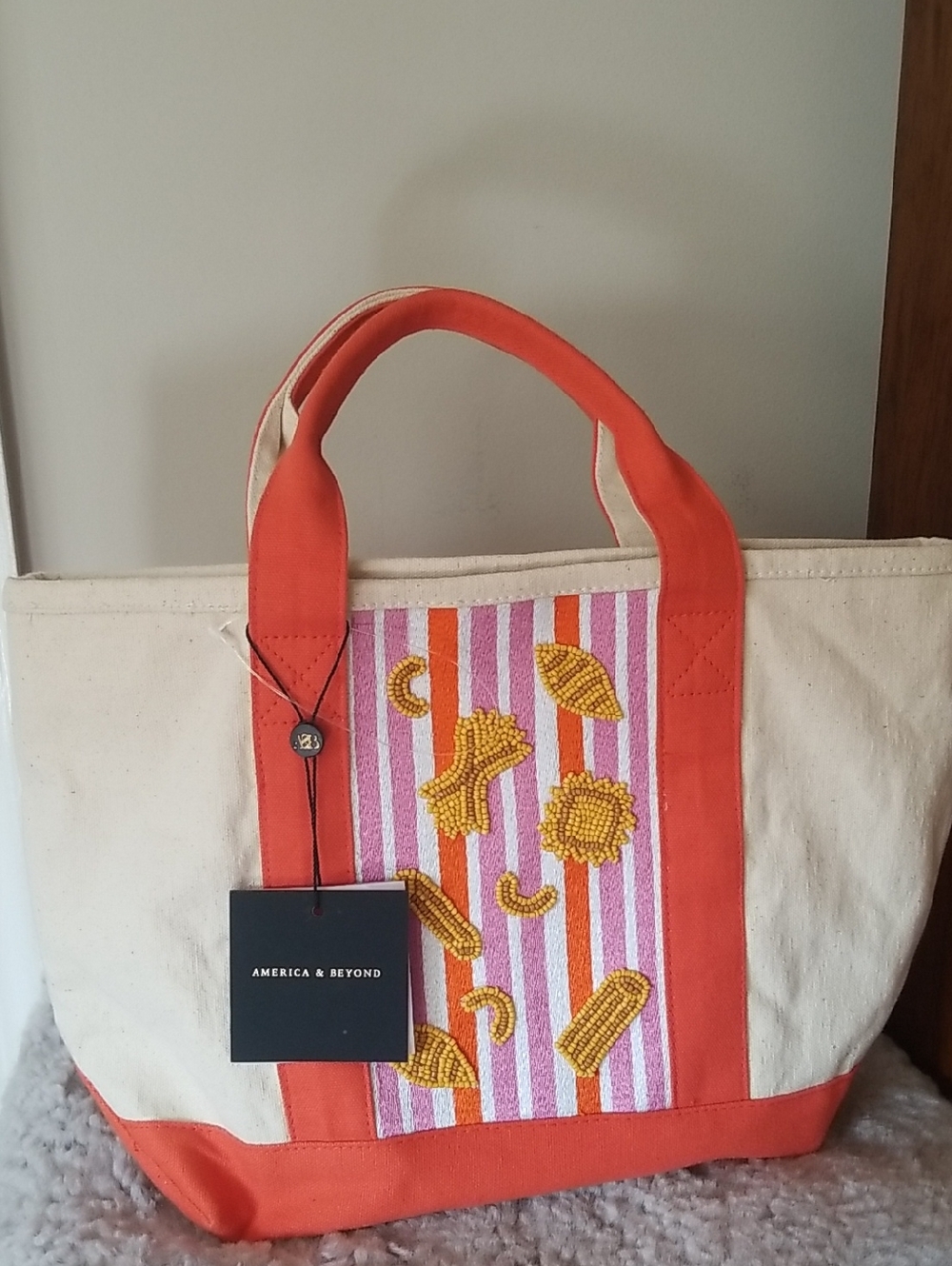 Orange-Accent Canvas Tote Bag